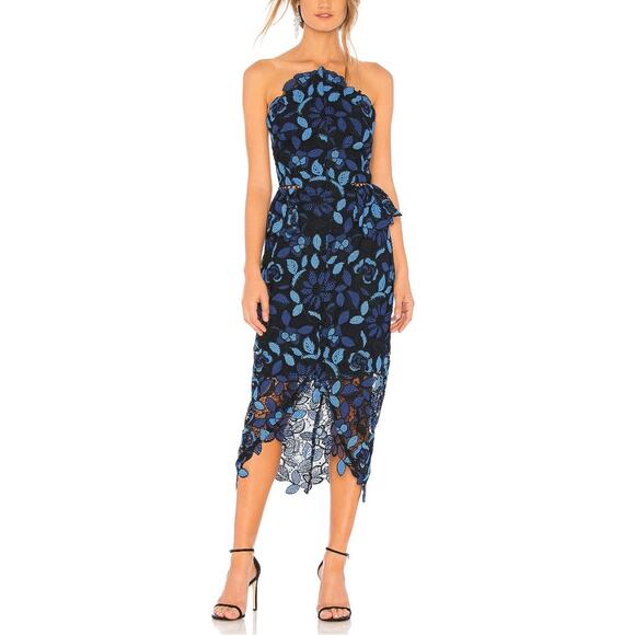 Elliatt Revolve Times Midi Cocktail Dress in Blue Multi size Small - Picture 1 of 10